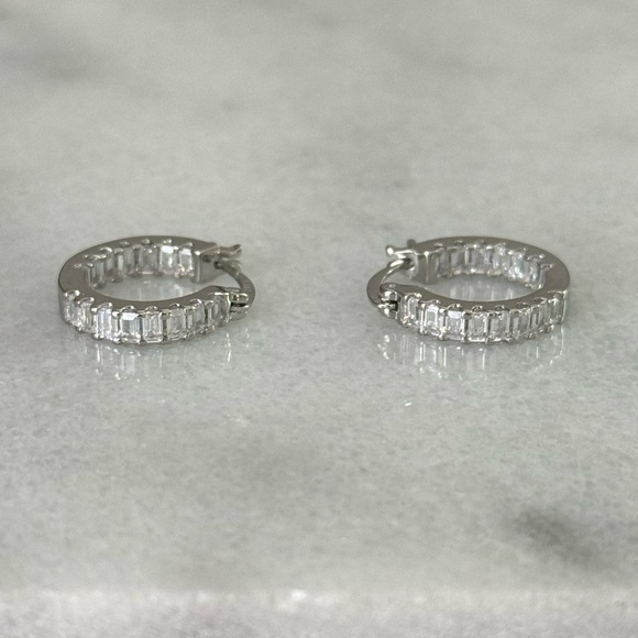 Modest Lu Jewelry - NEW STOCK Sterling Silver Wrap Around Princess Crystal Pave Hoop Earrings